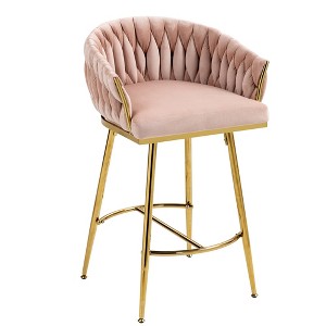 Ridstar 26 in. Pink Velvet Counter Height Bar Stools with Handwave Back, Golden Chromed Base and Footrest - 1 of 4