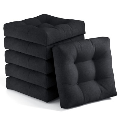 Tangkula Set of 6 Tufted Patio Cushions 4" Outdoor Seat Cushions Waterproof & High Elasticity Square Chair Cushions Black