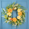 Northlight Hydrangea and Rose Artificial Floral Wreath - 24" - Yellow - 2 of 4