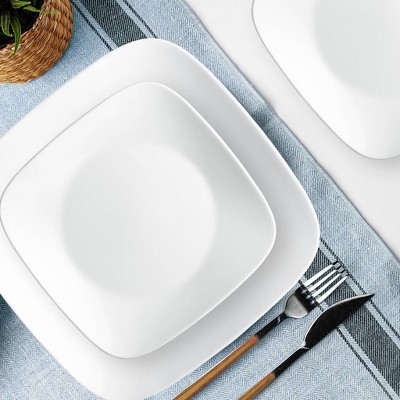 Pure White Square Glass Dinnerware Set for 4