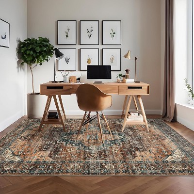 Bedroom Printed Area Rug Soft Bordered Thin  Carpet