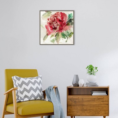 22" x 22" Dark Red Peony Framed Canvas Wall Art