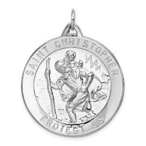 Black Bow Jewelry Sterling Silver Rhodium-Plated Round Saint Christopher Medal Pendant - 1 of 4