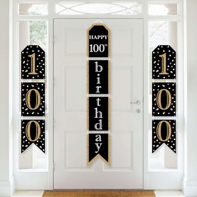 Big Dot of Happiness Adult 100th Birthday - Gold - Hanging Vertical Paper Door Banners - Birthday Party Wall Decoration Kit - Indoor Door Decor
