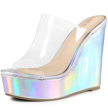 Perphy Women's Platform Clear Strap Open Toe Wedges High Heel Slide Sandals