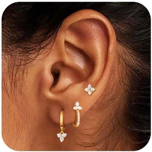 Freekiss 3 Pairs Gold Hoop Earrings Set: Dainty Stud Earrings Trendy Small 14K Gold Plated Hypoallergenic Dangle Cartilage - 1 of 4