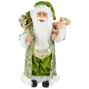 Northlight 16" Irish Santa Claus with Teddy Bear and Gift Bag St. Patrick's Day Figure - Green/White - 1 of 4