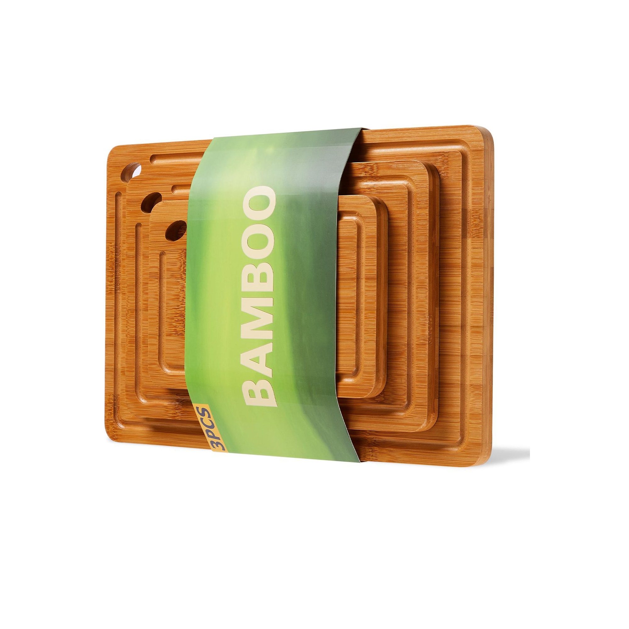 3pcs Bamboo Cutting Board Set with Deep Juice Grooves,Multi-Size Wooden Chopping Boards with Built-in Handles for Meat, Veggies & More