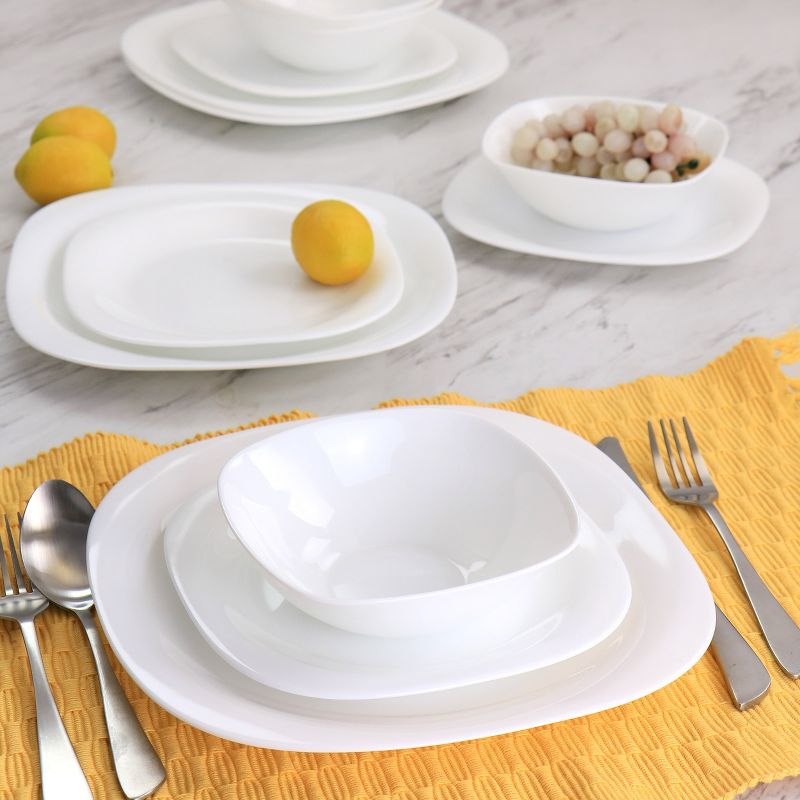 Gibson Ultra Piazza 18 Piece Soft Square Tempered Opal Glass Dinnerware Set in White, 3 of 9