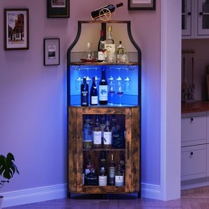 Corner Bar Cabinet with Glass Holder, Industrial Wine Cabinet with Adjustable Shelf, Liquor Cabinet Bar Cabinet, Corner Display Cabinet - 1 of 4