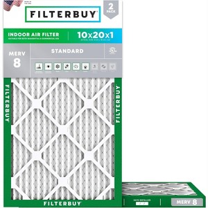 Filterbuy 10x20x1 Air Filter (2-Pack), Pleated MERV 8 Dust Defense Replacement HVAC AC Furnace Filters (Actual Size: 9.50 x 19.50 x 0.75) - 1 of 4