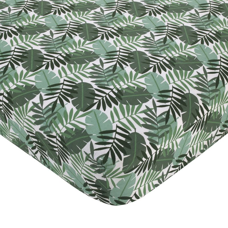 NoJo Jungle Paradise Green, Gray, and Tan Lion, Sloth, and Leopard Palm Leaf 4 Piece Nursery Crib Bedding Set, 3 of 11