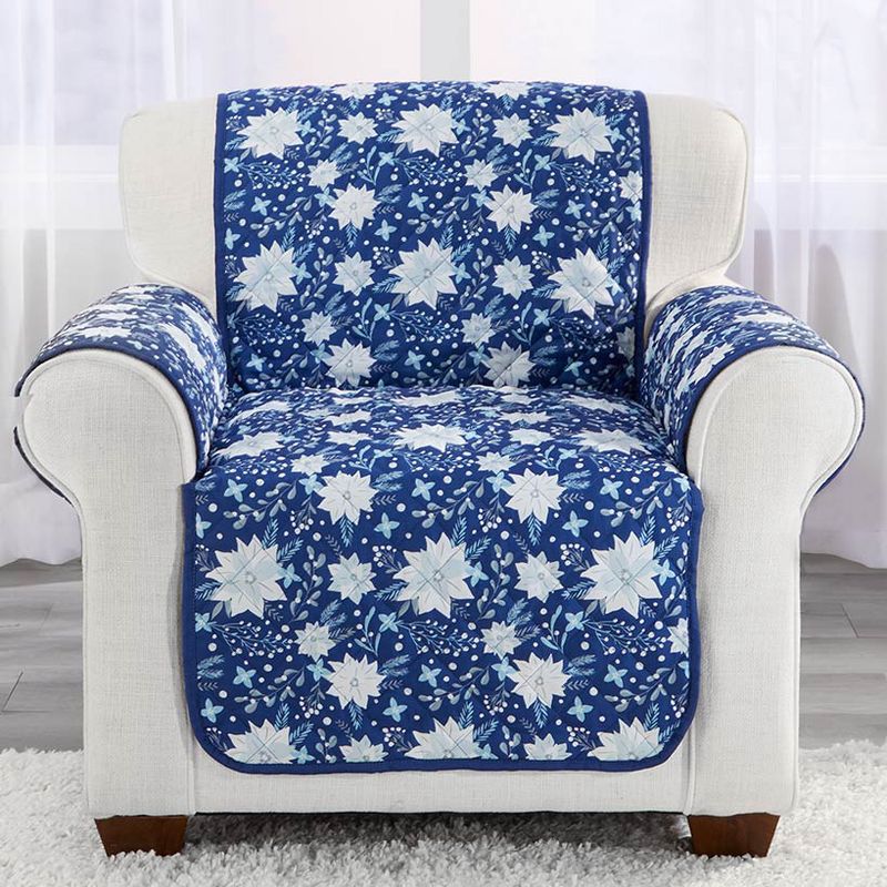 The Lakeside Collection Christmas Blue Floral Accent Pillow or Furniture Protectors, 1 of 3
