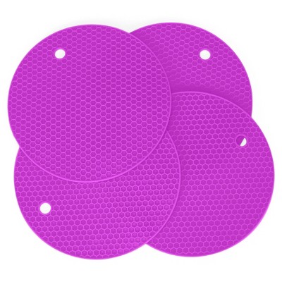 Nat & Jules Honeycomb Pattern 7 inch Silicone Round Kitchen Hot Pad Trivets Set of 4, Purple