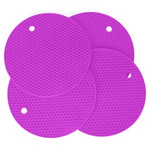 Nat & Jules Honeycomb Pattern 7 inch Silicone Round Kitchen Hot Pad Trivets Set of 4, Purple - 1 of 4