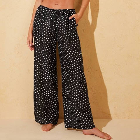 Shade & Shore Women's Polka Dot High Waist Wide Leg Swim Cover Up Pants - Shade & Shore™ Black L