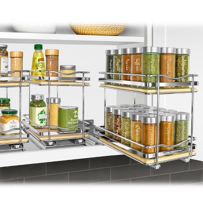 Lynk Professional Slide Out Vertical 6.25" Double Metal/Wood Spice Rack Silver: Kitchen & Pantry Organizer, Pull Out Storage — фото 4