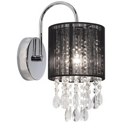 Possini Euro Design Modern Wall Light Sconce Chrome Hardwired 12" High Fixture Black Thread Shade Crystal Bedroom Bathroom Hallway