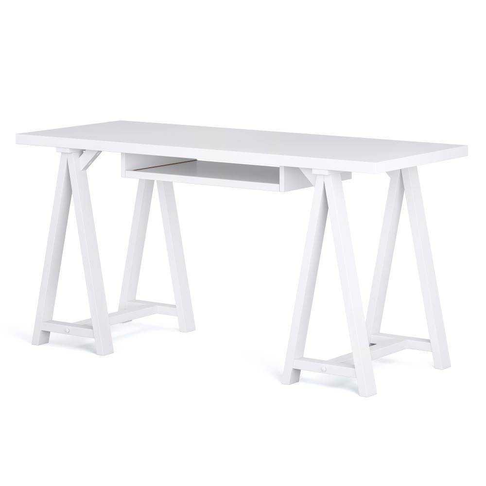 60" Hawkins Computer Desk with Keyboard Tray White - WyndenHall: Solid Pine Wood, Modern Style, Spot Clean, 333 lbs Capacity