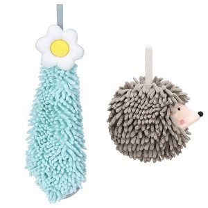 REGALWOVEN 2 Packs Chenille Hand Towel Flower and Cute Cartoon Hanging Hand Towel for Bathroom 6" x 15"/7" x 7" - 1 of 4
