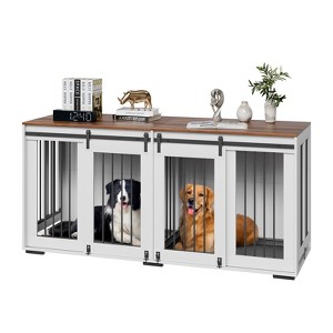 VEVOR 72" Dog Crate Furniture for 2 Dogs, Double Dog Crate Furniture, Double Sliding Doors, Steel Frame Dog Crate for Small, Medium, Large Dogs White - 1 of 4