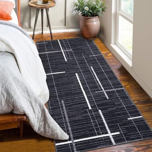 Washable Modern Interwoven Lines Area Rug, Low Pile Non Slip Indoor Runner, Easy Clean for Home Office - 1 of 4