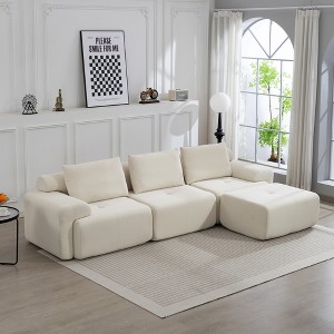 120" L-Shaped Corduroy Modular Sectional Sofa Bed with Memory Foam and Steel Frame, No Assembly Couch for Living Room, Apartment, or Home Theater - 1 of 4