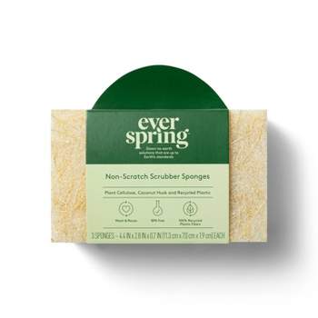 Natural Non-Scratch Scrubber Sponges - 3ct - Everspring™