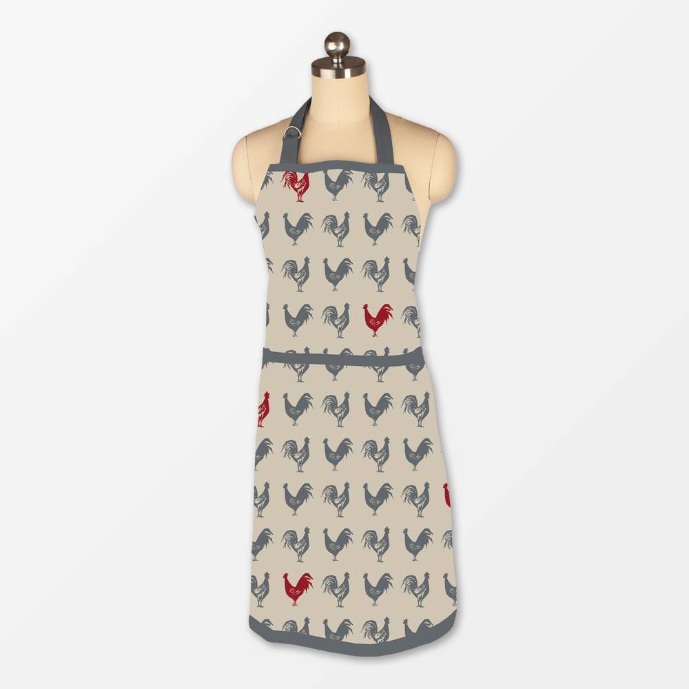 Photos - Other Accessories Chef Apron Hen Print Beige - MU Kitchen: Cotton Herringbone, Machine Washa