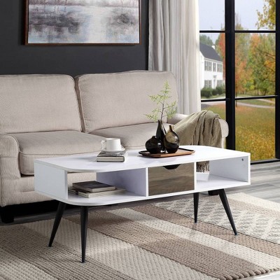 White and Black Rectangular Wood and Metal Coffee Table with Storage