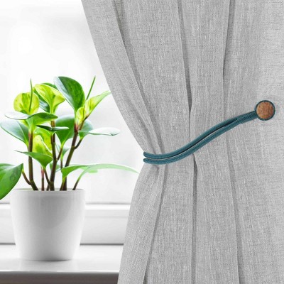 Set of 2 Blue Magnetic Curtain Tiebacks with Wooden Tips
