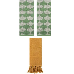 REGALWOVEN 3 Packs Cotton Geometric and Solid Absorbent Soft Hand Towel for Bathroom Kitchen - 1 of 4