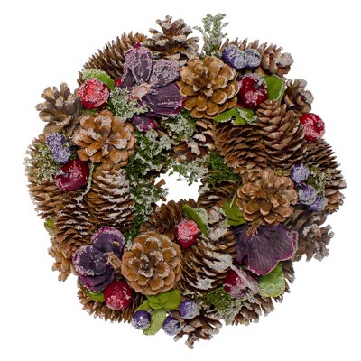 Northlight Iced Pine Cones with Berries and Botanicals Artificial Christmas Wreath, 10-Inch, Unlit