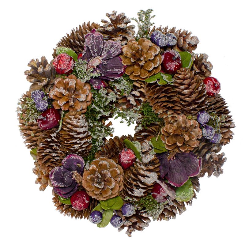 Northlight Iced Pine Cones with Berries Artificial Christmas Wreath, 10-Inch, Unlit, 1 of 4