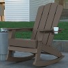 Emma and Oliver Adirondack Rocking Chair with Cup Holder, Weather Resistant HDPE Adirondack Rocking Chair in Brown - 4 of 4