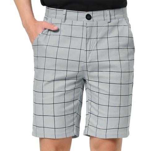 Lars Amadeus Men's Summer Plaid Shorts Slim Fit Flat Front Dress Checked  Short Pants Light Gray 34