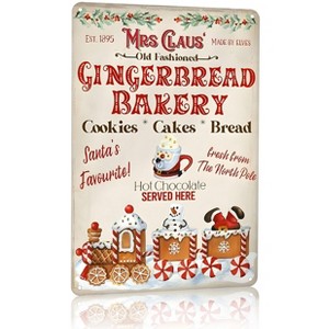 Vintage Christmas Decor Gifts Rustic Christmas Mrs Claus Old Fashioned Gingerbread Bakery Tin Sign - 1 of 2