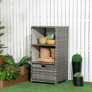 Gulches Valet Pool Towel Rack, Waterproof PE Plastic Rattan Wicker Storage Organizer, Indoor Outdoor Spa, and Hot Tub Accessory Storage, Gray - 1 of 4