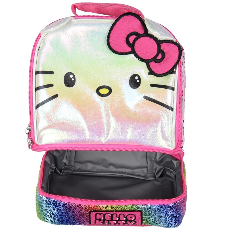 Sanrio Hello Kitty Kids Lunch Box 3-D Ears and Rainbow Sequins Insulated Bag Pink, 4 of 6
