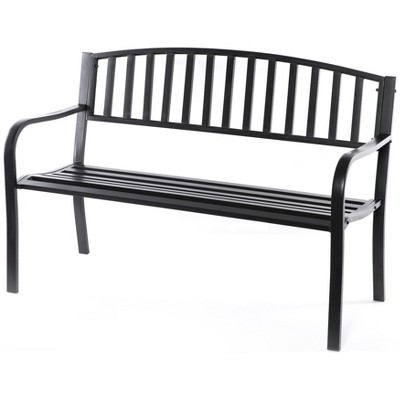 Gardenised Steel Garden Park Bench Cast Iron Frame Patio Lawn Yard Decor, Black