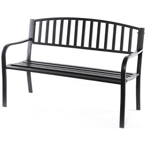Steel Garden Park Bench Cast Iron Frame Patio Lawn Yard Decor, Black Seating Bench for Yard, Patio, Garden, Balcony, and Deck - 1 of 4