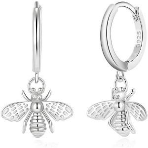 Dainty Dangle Hoop Earrings Set with Butterfly, Bee & Key Charms, 925 Sterling Silver or 18K Gold Plated Huggie Hoops for Women - 1 of 4