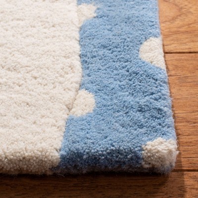 Blue and Ivory Wool Hand-Tufted Kids Bunny Rug