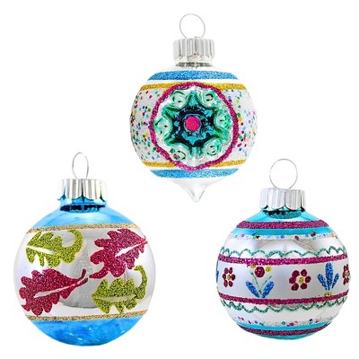 Christopher Radko 2.0 Inch Vintage Reflectors & Rounds Set Stripes Glitter Tree Ornament Sets