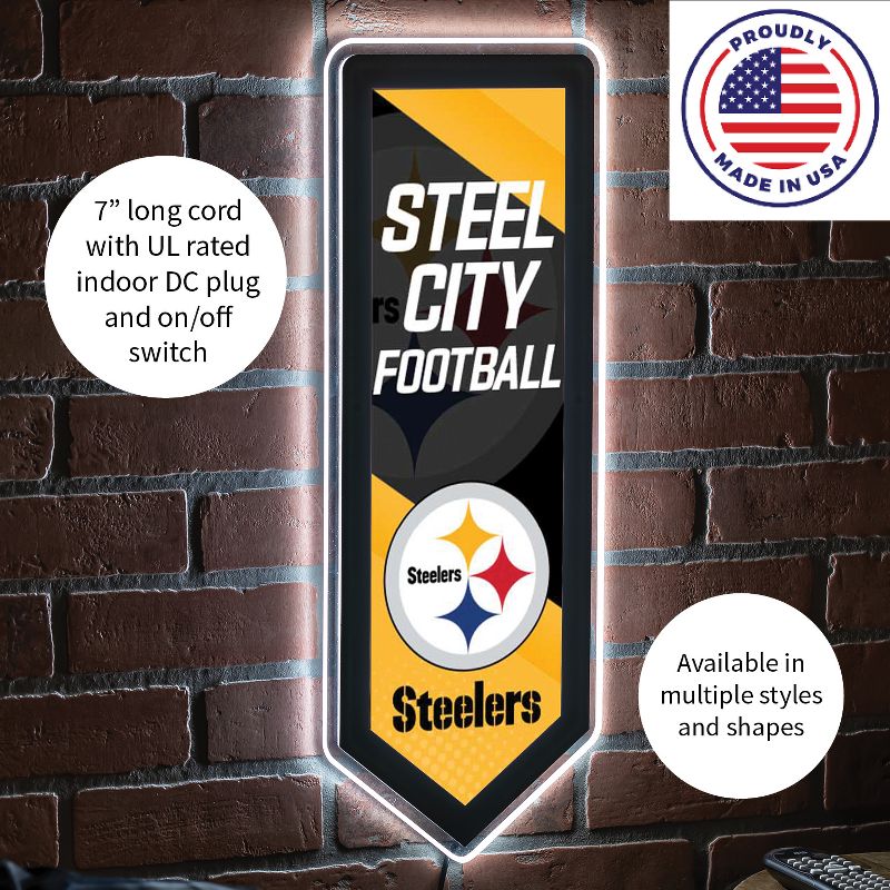 Evergreen Ultra-Thin Glazelight LED Wall Decor, Pennant, Pittsburgh Steelers- 9 x 23 Inches Made In USA, 5 of 7