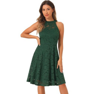 Allegra K Women's Lace Halter Neck Sleeveless Elegant Cocktail A-Line Dress
