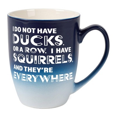 Elanze Designs Witty Quote Coffee Cup Mug 12 Ounce Ceramic With Ombre Gradient I Do Not Have Ducks I Have Squirrels Navy Blue and White