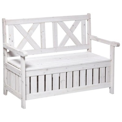 Resenkos Garden Bench, Patio Bench,Outdoor Storage Bench 2-Person Backyard Patio Bench with Louvered Side Panels, White