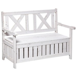Resenkos Garden Bench, Patio Bench,Outdoor Storage Bench 2-Person Backyard Patio Bench with Louvered Side Panels, White - 1 of 4