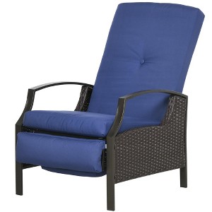 Resenkos Outdoor Rattan Recliner Chic Set With Cushions & Footrests for Balcony & Porch Relaxation, Wicker Lounge Chair With Armrests, Dark Blue - 1 of 4